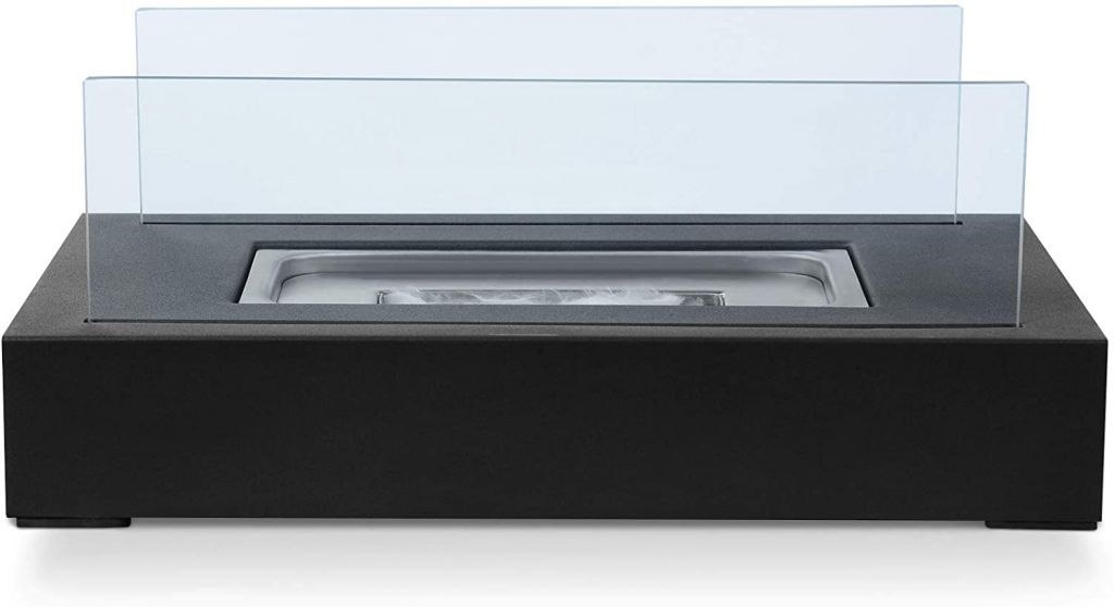 Kominek stołowy ze stali nierdzewnej, czarny, 350 x 182 x 14